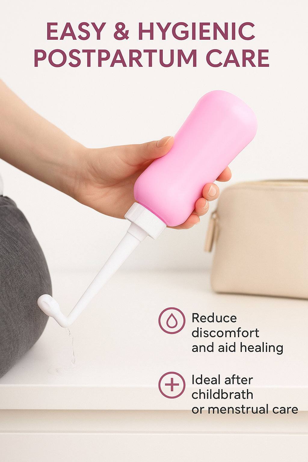 Upside‑Down Peri Bottle 450 ml – Angled Nozzle + Travel Bag – Postpartum/Menstrual/Elderly Care